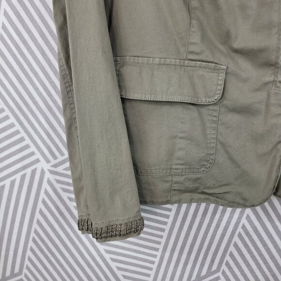 Talbots Feild Jacket Size 14W Beaded Trim Casual Canvas Green Beige Pockets - Picture 6 of 8